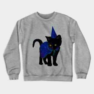 Halloween Black Kitten Dressed In Wizard Costume Crewneck Sweatshirt